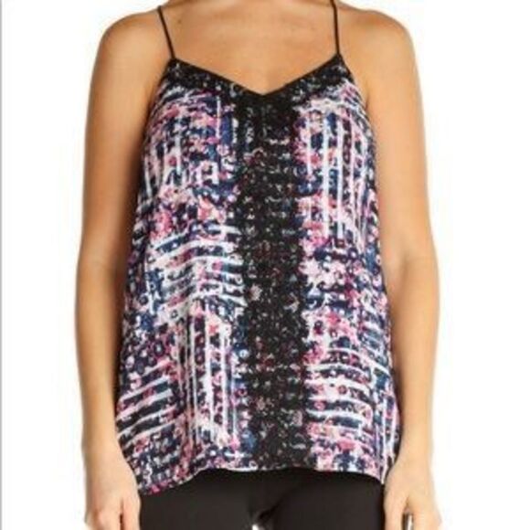 ✨Express Barcelona reversible tank top blouse royal blue and floral print lace✨ - Picture 1 of 5